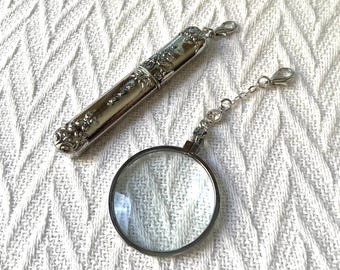Victorian Style Needle Case: Antique Silver Chatelaine Tool with Magnifier
