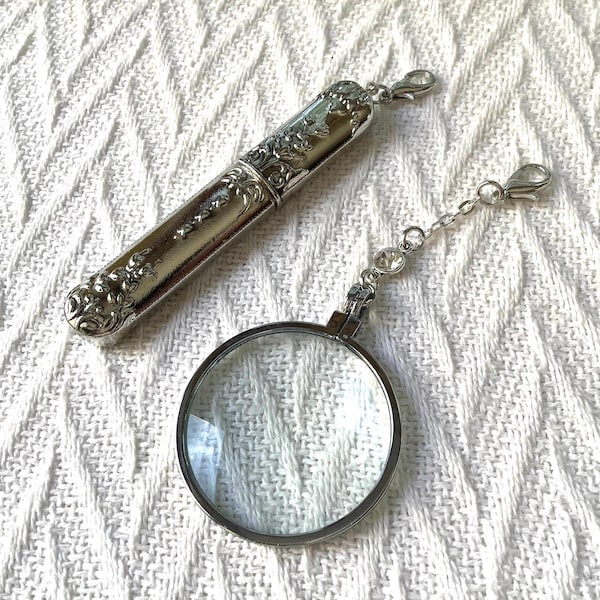 Victorian Style Needle Case: Antique Silver Chatelaine Tool with Magnifier