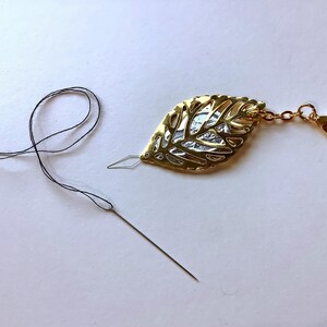 Victorian Style Gold Leaf Needle Threader: Chatelaine Sewing Tool
