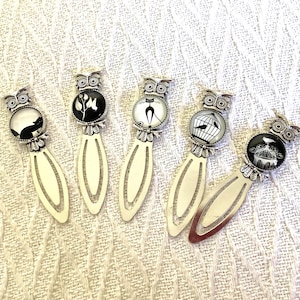 Vintage style owl bookmark, marque page, silver page marker,