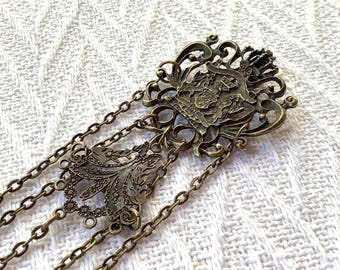 Antique Bronze Victorian Chatelaine: Sewing Tool Organizer