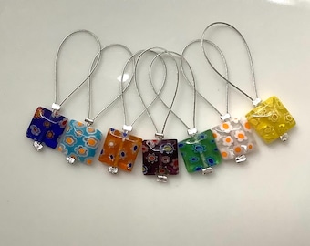 Millefiori glass beaded stitch markers for knitting, lightweight stitchmarkers, colourful stitch markers, knitting accessory, knitting gift