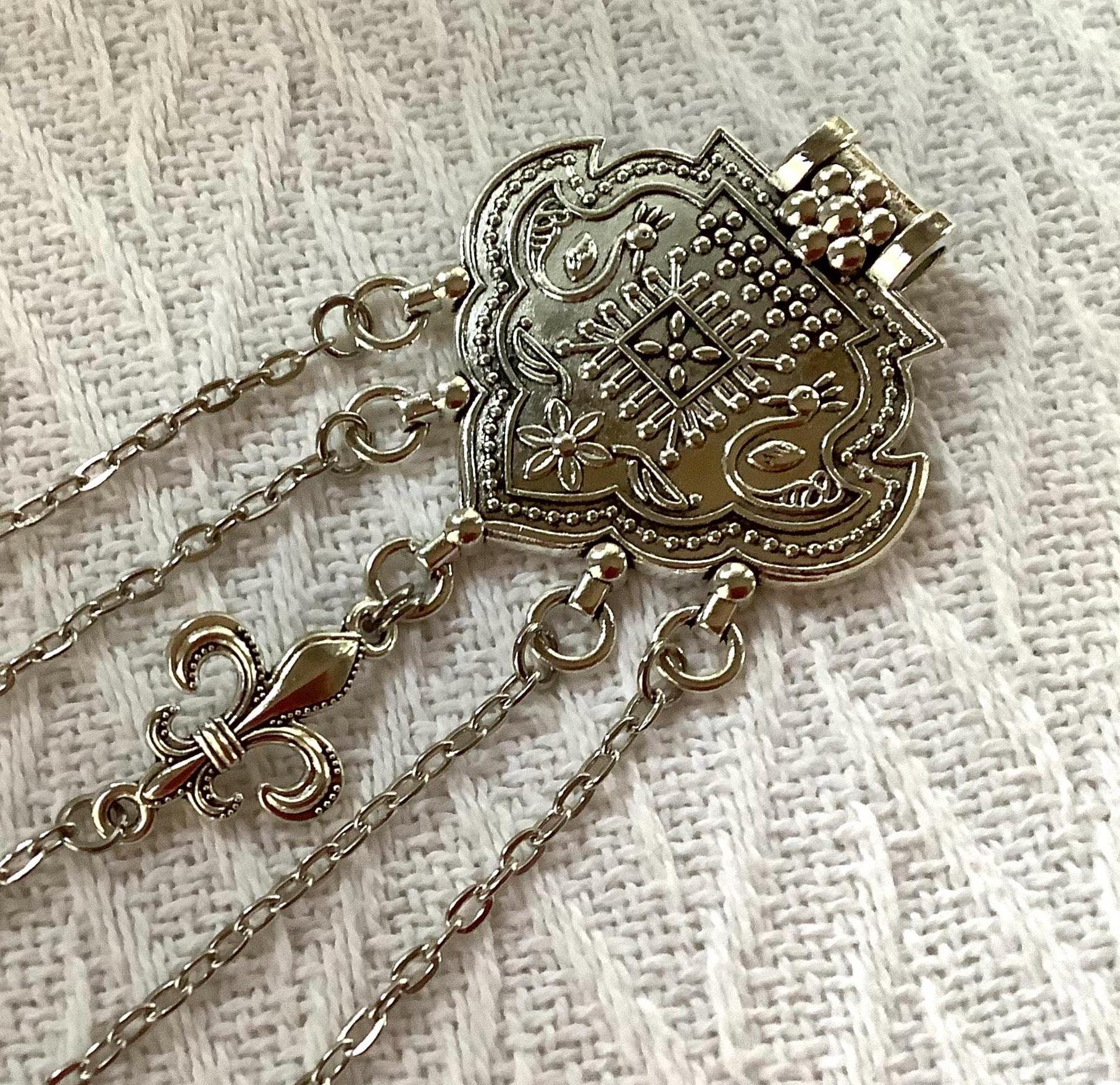 Victorian Style Silver Chatelaine: Bird & Flower Sewing Tool Holder