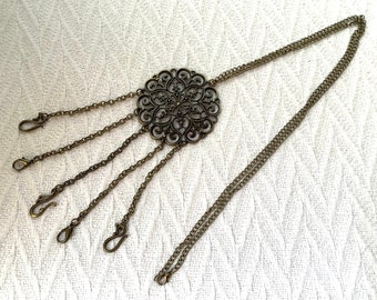 Bronze filigree chatelaine, tool necklace, sewing kit, knitting tools, chatelaine necklace, knitting accessory, crochet tool holder
