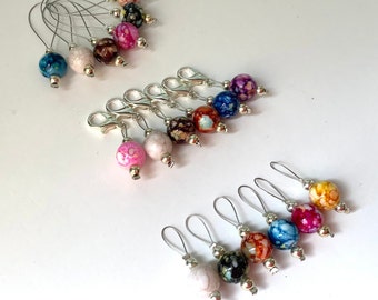 Set 5 of marbled stitch markers, bright lightweight stitch markers, pride stitch markers, rainbow knitting markers, stitch reminders