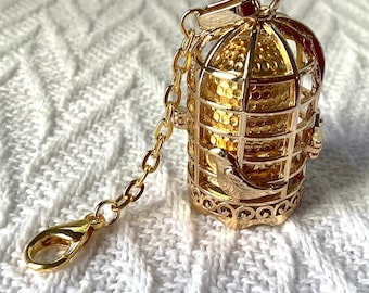 Victorian Style Gold Thimble and Cage: Bird Motif Chatelaine Tool