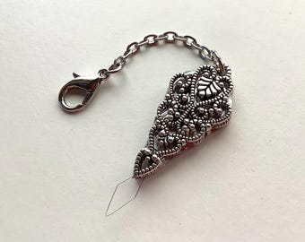 Victorian Style Filigree Needle Threader, Silver Sewing Tool, Vintage Style Chatelaine Accessory
