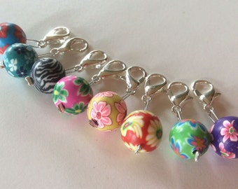 Set of 8 polymer removable crochet progress markers or knitting stitchmarkers, fun stitch markers, stitch markers for crochet