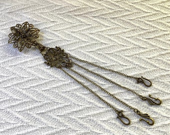 Victorian style chatelaine, vintage style bronze chatelaine, sewing tool organizer, knitting tool holder, tool holder, boho craft belt