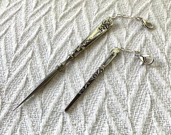 Antique Style Silver Awl and Threader Set: Victorian Look Chatelaine Tools