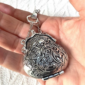 Coin purse charm, silver chatelaine purse, trinket purse, Victorian style box, vintage style coin holder, chatelaine tool, antique style box