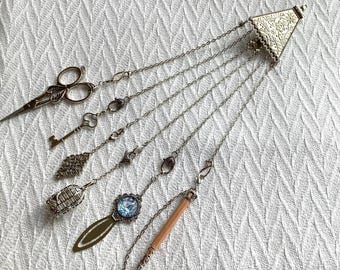 Silver Chatelaine Tool Set: Vintage Style Sewing Tool Organizer With Tools