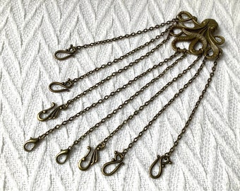 Bronze octopus chatelaine, bronze sewing tool organizer, vintage style tool holder, bronze sewing accessories, vintage style sewing tools