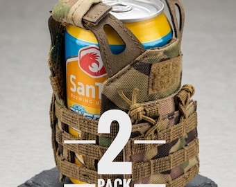 Tactical Vest Beer Can Cooler Koozie (2 Pack) MOLLE Style Beverage Insulator Sleeve