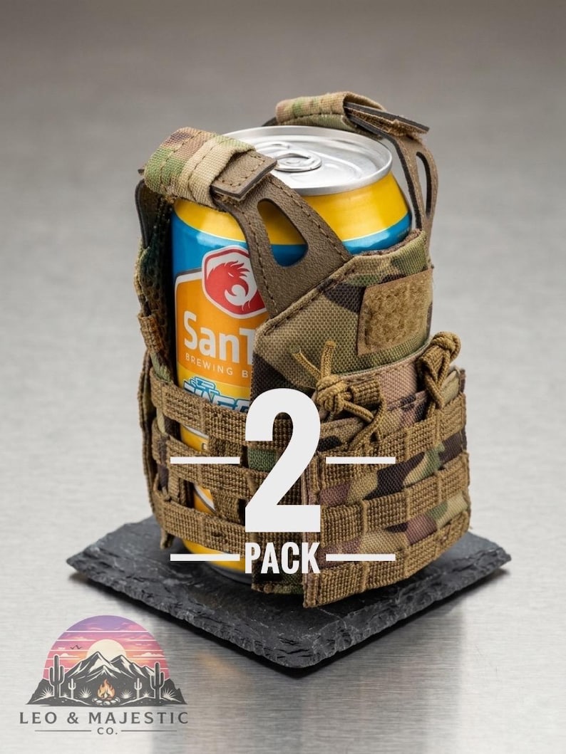 Funda aislante para latas de cerveza tipo chaleco táctico (paquete de 2) con sistema MOLLE imagen 1