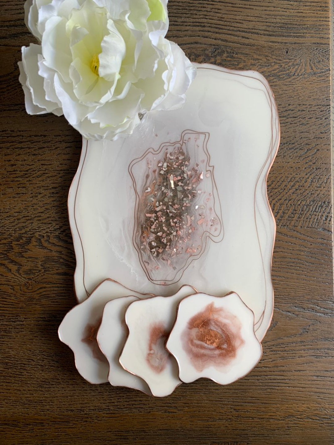 Vanity Tray, Handmade, Serving Tray, Resin Coaster and Tray Set