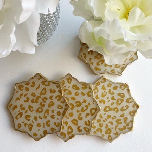 Juego de posavasos leopardo, posavasos, posavasos de resina hechos a mano, colores personalizables- Colección Blissful