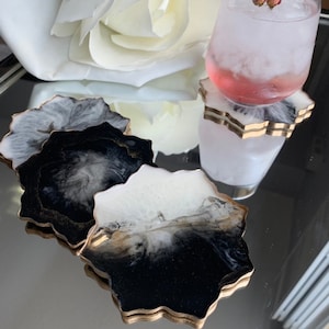 Coasters, black and white, customizable colors, handmade coasters, resin coaster set - Blissful collection