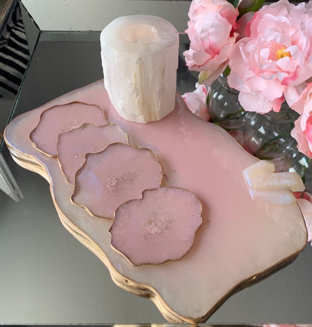 Handmade Tray and Coaster Set, Resin Tray, Serving Tray, Customizable
