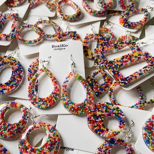 Rainbow Sprinkle Earrings, Rainbow Earrings, Resin Earrings, Statement Earrings, Resin Jewelry, Rainbow Jewelry, Funfetti Jewelry