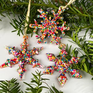 Snowflake Ornament/Rainbow Sprinkle Ornament/Funfetti Ornament/Christmas Ornament/Holiday Ornament/Christmas Decor/Holiday Decor/Rainbow