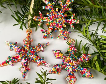 Snowflake Ornament/Rainbow Sprinkle Ornament/Funfetti Ornament/Christmas Ornament/Holiday Ornament/Christmas Decor/Holiday Decor/Rainbow