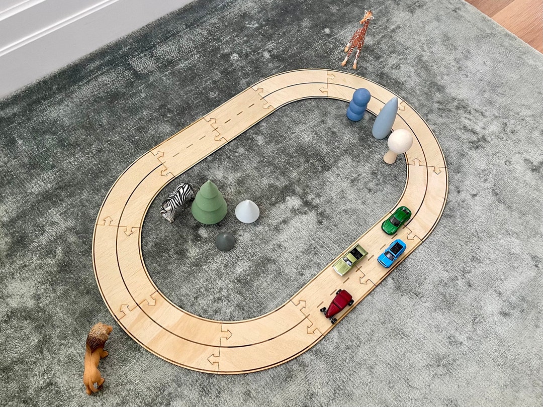Race Track Wooden Road Car Play Set Montessori Open Ended Play Kids 