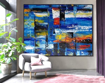 Pintura abstracta grande, Pintura abstracta hecha a mano sobre lienzo, Arte mural contemporáneo, Pintura abstracta original, Pinturas originales modernas