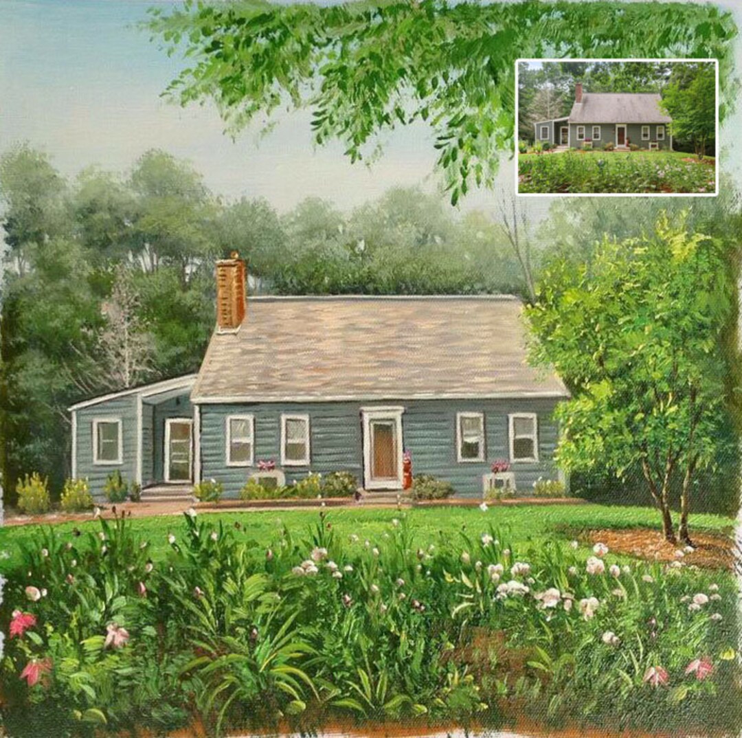 Original Oil Painting, House Portrait, Hand Painted Oil Portrait