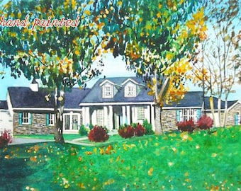 Peinture de maison personnalisée, Aquarelle peinte à la main, Aquarelle originale, Portrait de maison personnalisé, Peinture de paysage à partir de photos