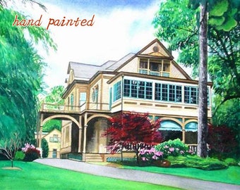 Peinture de maison personnalisée, Aquarelle peinte à la main, Aquarelle originale, Portrait de maison personnalisé, Peinture de paysage à partir de photos