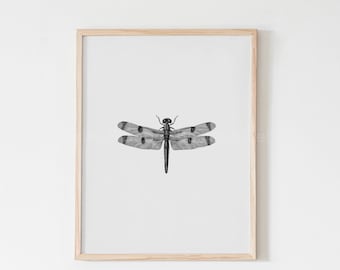 Dragonfly Art Print, Minimalist Black and White Insect (Digital Download)