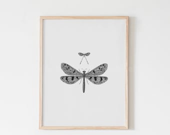 Dragonfly Print, Insect Art Print,  Printable Wall Art, Digital Download, Minimalist Print,  Black and White Print, Printable Art