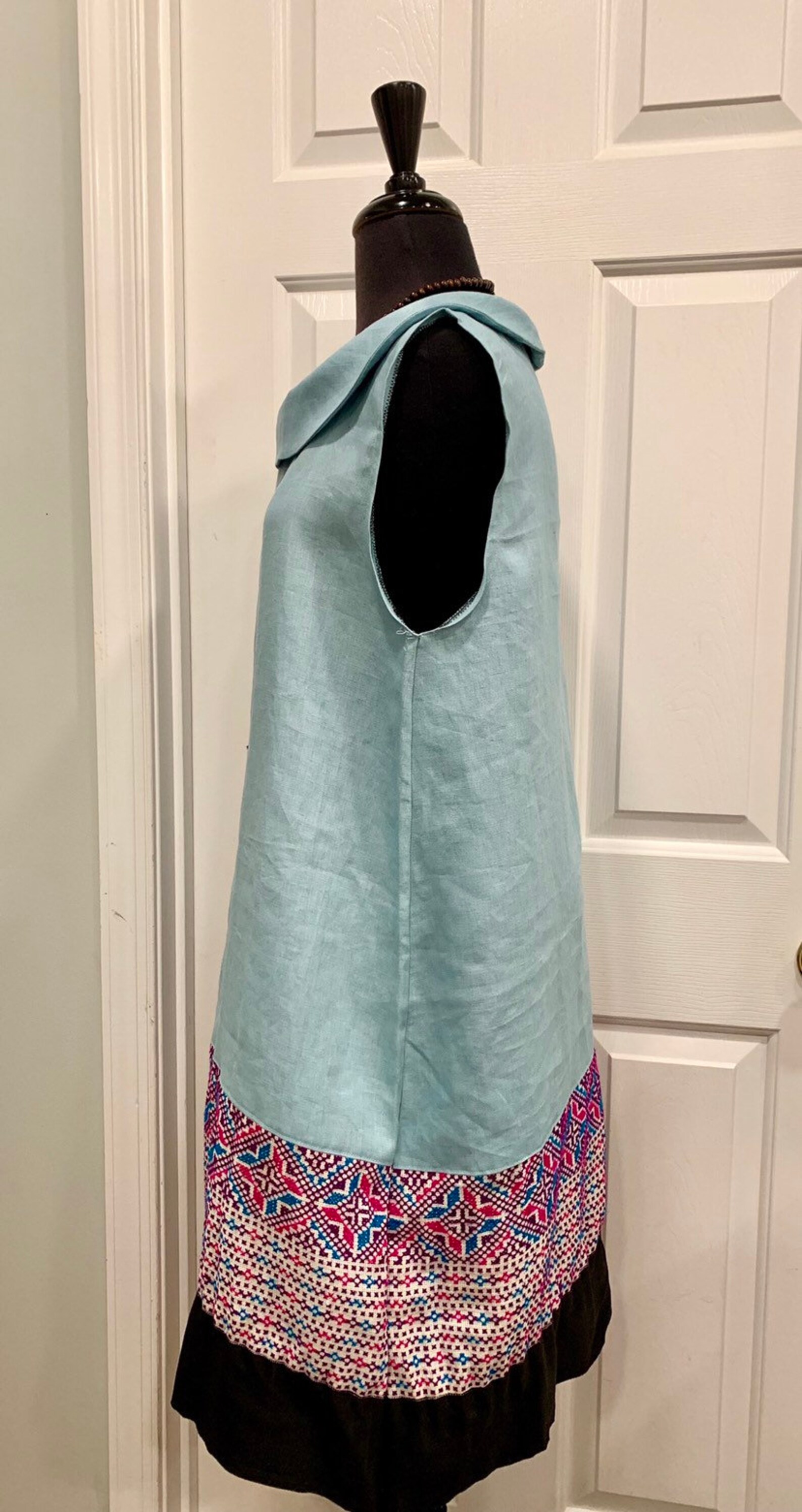 Turquoise color hand embroidery dress. Etsy