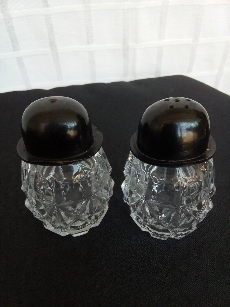 Salt and Pepper Shakers Bowler Hats Bakelite Glass Etsy