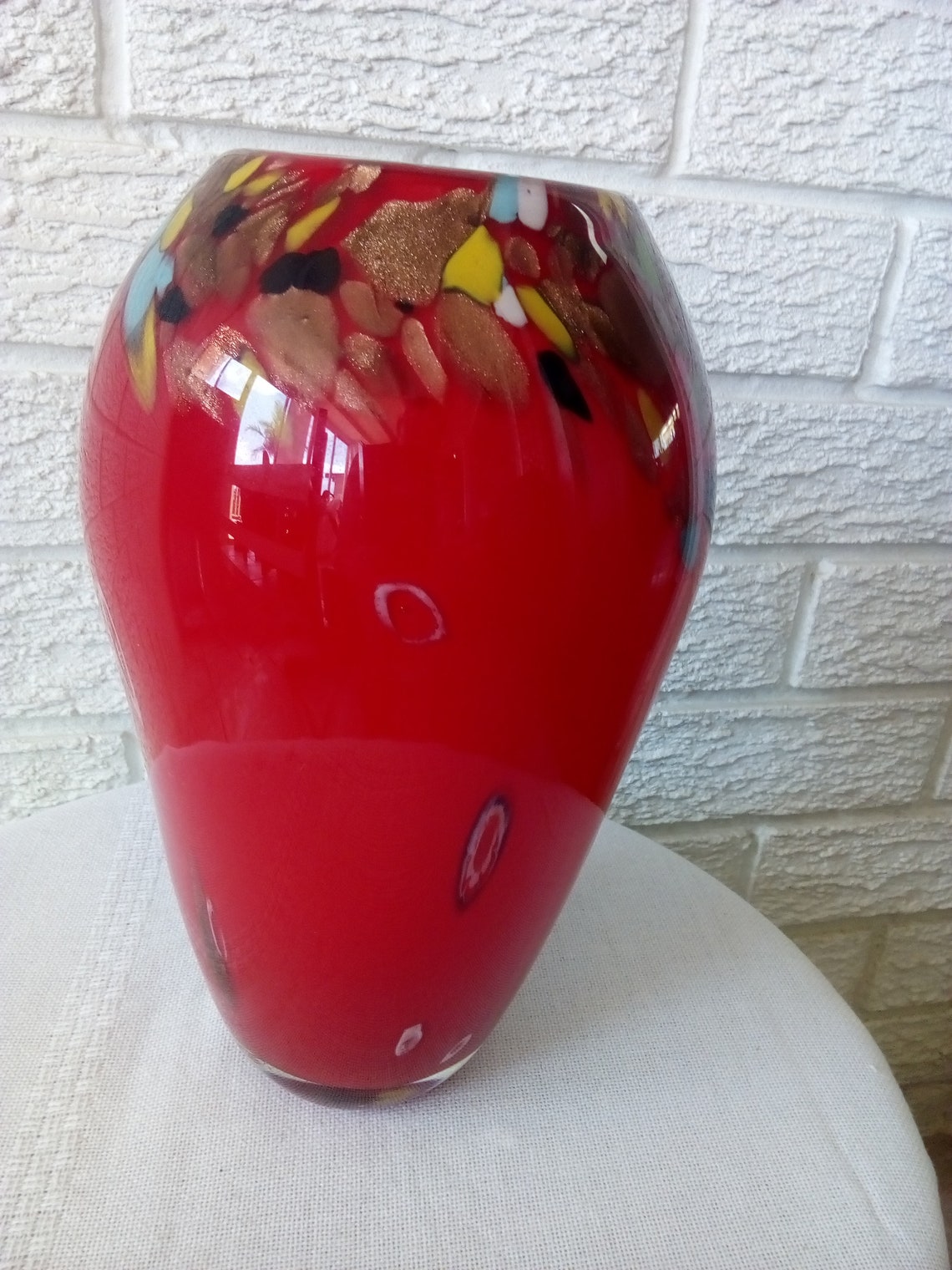 Magnificent Murano Hand Blown Glass Vase Large Red Confetti Etsy