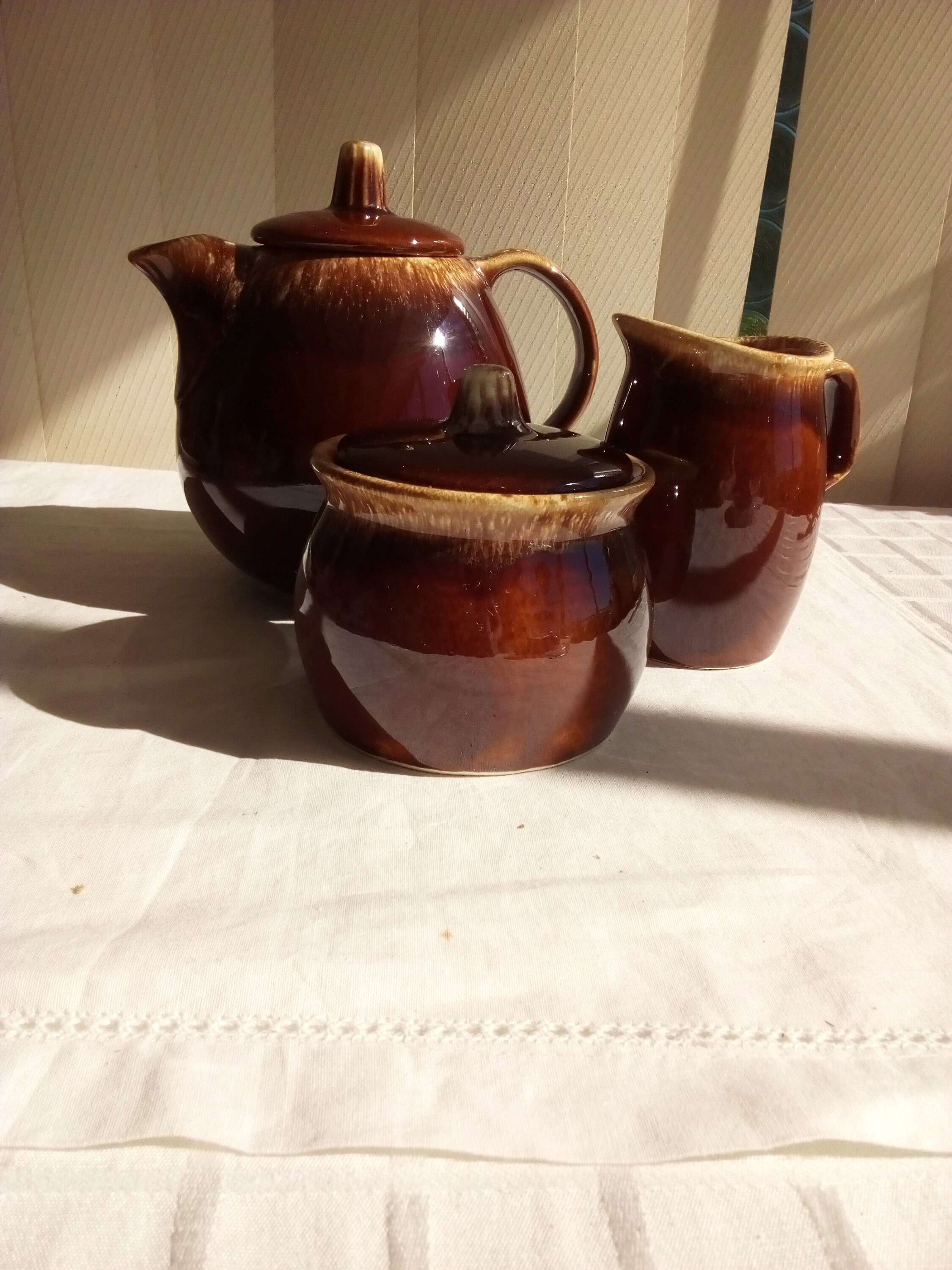 Vintage Hull Pottery Teapot Sugar Bowl and Creamer Brown Drip Etsy