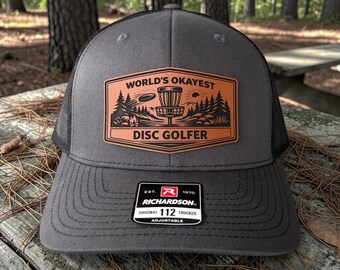 Funny Disc Golfer Trucker Hat, Engraved Leatherette Patch, Richardson 112 Snapback
