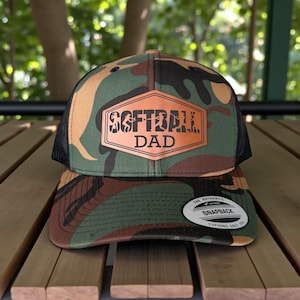 Casquette trucker papa softball, écusson en cuir gravé, cadeau baseball