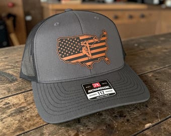 Lineman USA Flag Richardson 112 Trucker Hat - Patriotic Lineworker Cap
