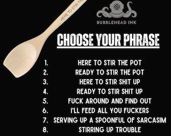 Personalized Engraved Wooden Spoon - Here to Stir the Pot Funny Housewarming Gift
