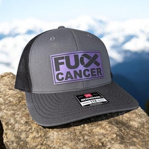 Testicular Cancer Survivor Trucker Hat: Fuck Cancer Ribbon Patch, Richardson 112 Snapback