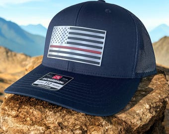 thumbnail image 2 of Thin Red/Blue Line USA Flag Embroidered Baseball Cap – Police & Firefighter Tribute Hat 2 of 4