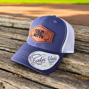 Calm Your Mitts Baseball Mom Trucker Hat: Purple Ponytail Cap