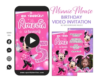 Minnie Mouse Pink Video Invitation, Minnie Mouse Party Invitation, Minnie Bowtique Birthday Invitation