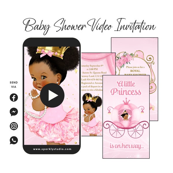 Princess Baby Shower Video Invitation, Electronic Princess Baby Shower Video Invitation, Pink Princess Baby Shower Invitation