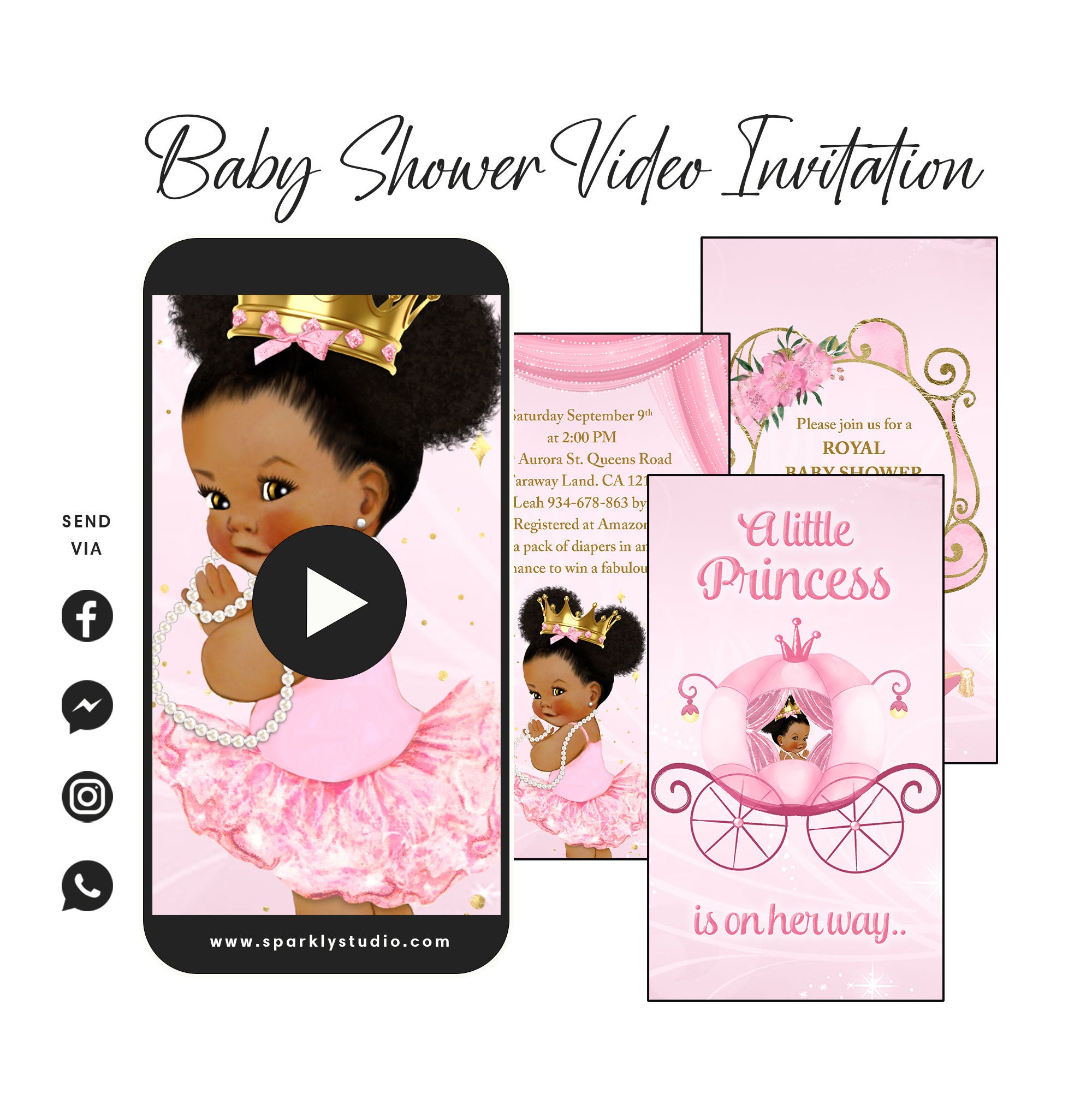 Princess Baby Shower Video Invitation Electronic Princess Baby Shower Video Invitation Pink Princess Baby Shower Invitation