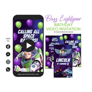 Buzz Lightyear  Video Invitation, Toy Story Buzz Birthday Video Invitation Ideas, Electronic Buzz Lightyear Birthday Invitation