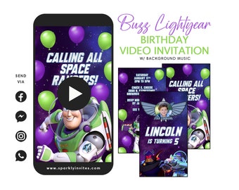 Buzz Lightyear video-uitnodiging, Toy Story Buzz verjaardagsideeën video-uitnodiging, elektronische Buzz Lightyear verjaardagsuitnodiging