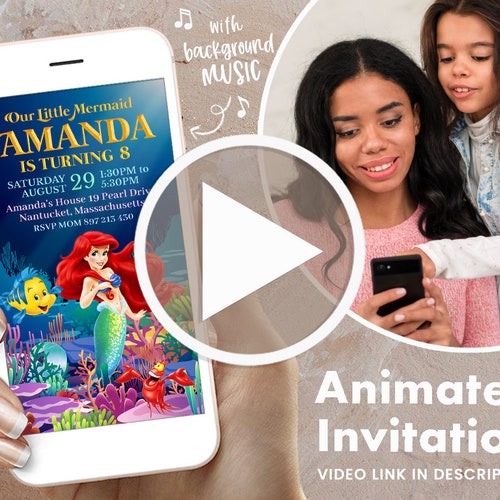 Little Mermaid Video Invitation Little Mermaid Birthday Etsy